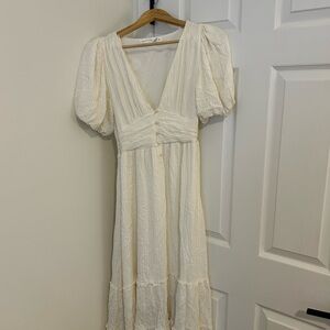 Altar'd State Cream Maxi Dress with Puff Sleeves